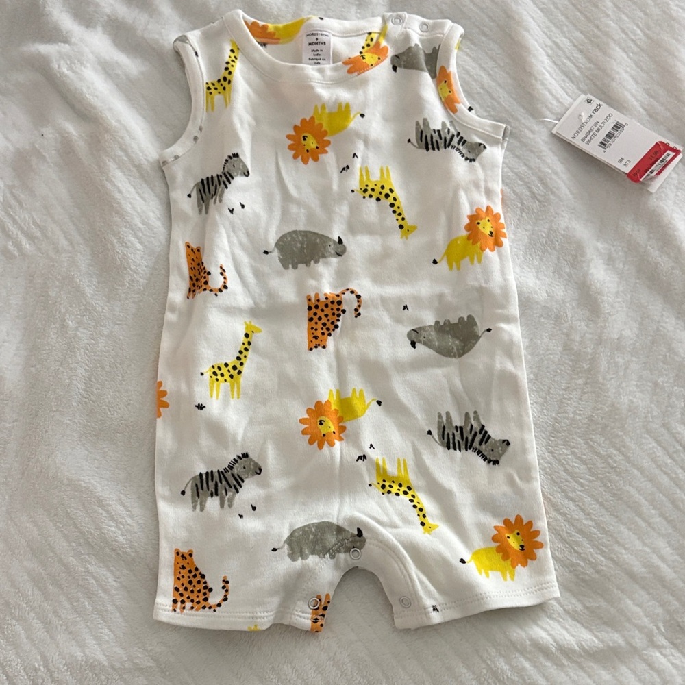 Nordstrom White Romper with Yellow and Orange Accents